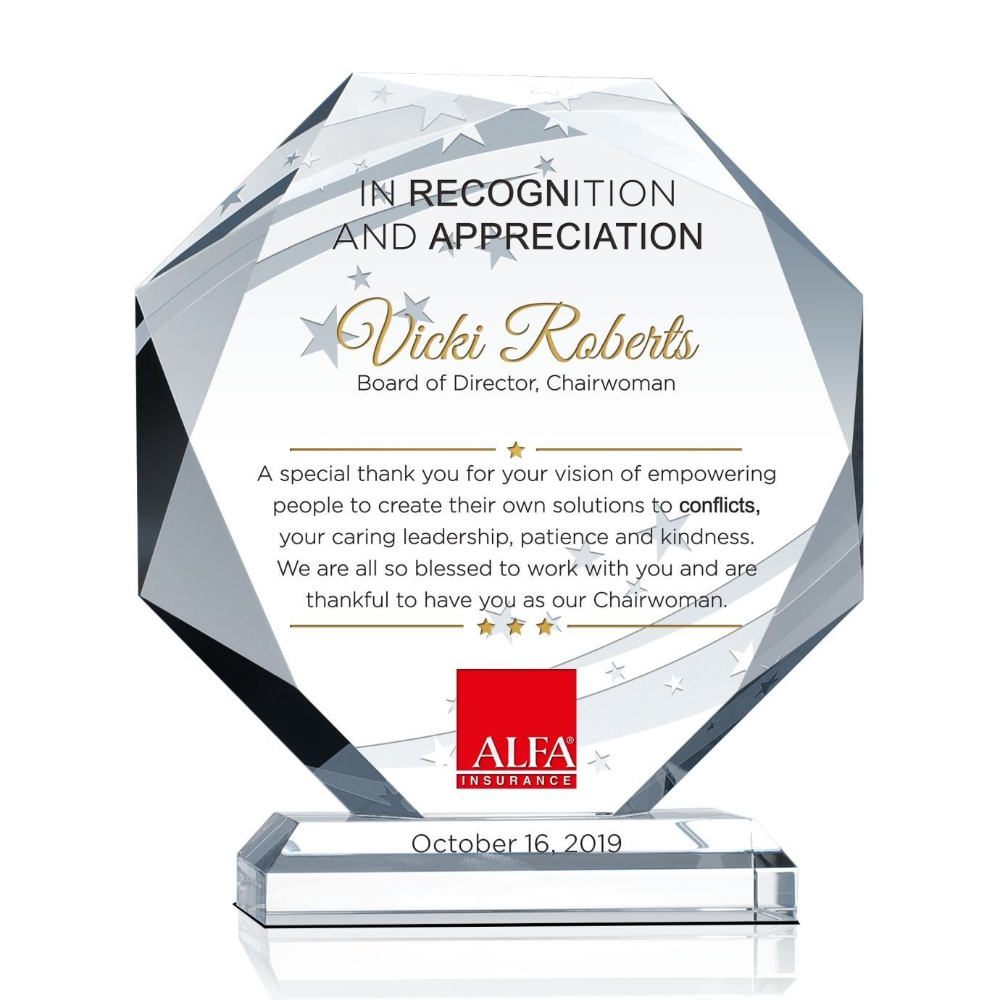 A special recognition award with logo and verbiage