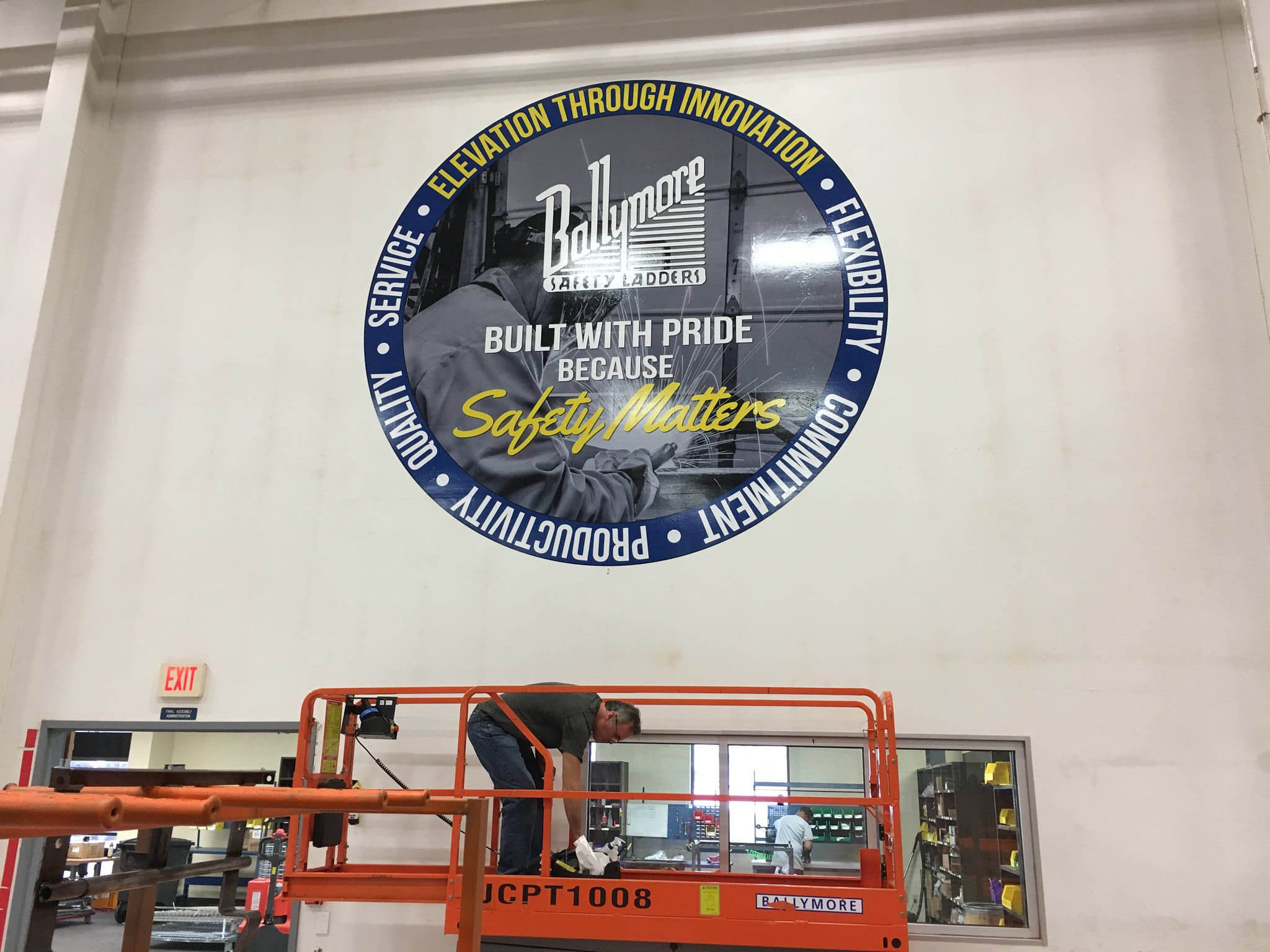 A large interior logo sticker for a ladder company