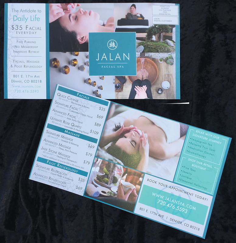 Double Sided Mailer for a massage menu