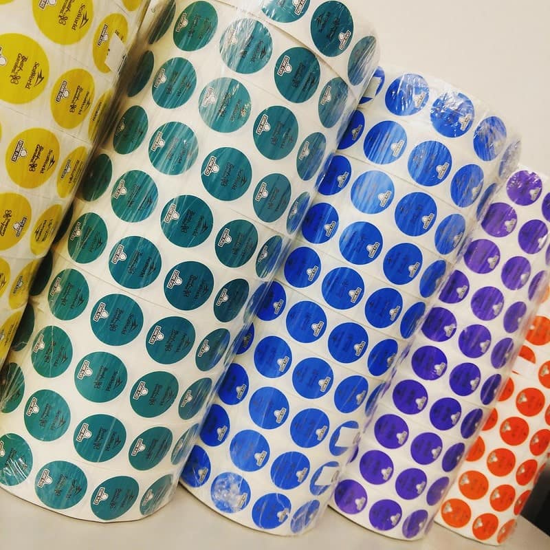 Multicolored stickers for packages