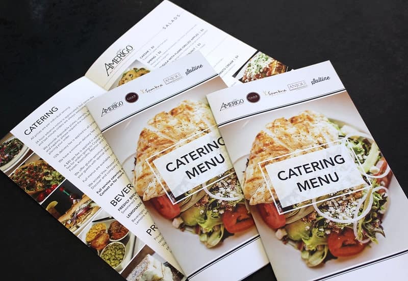 3 catering menus fold out brochures