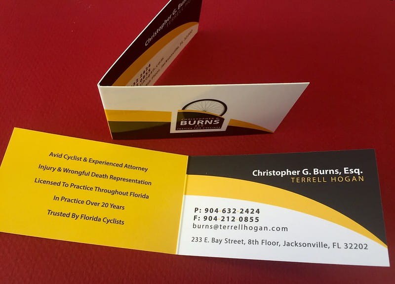 A foldout double sided business card