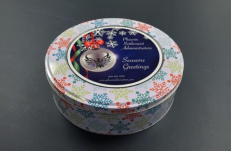 A promotional gift tin for cookies