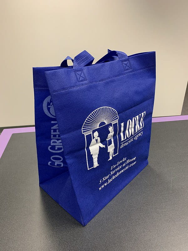 A customized bag with a business logo